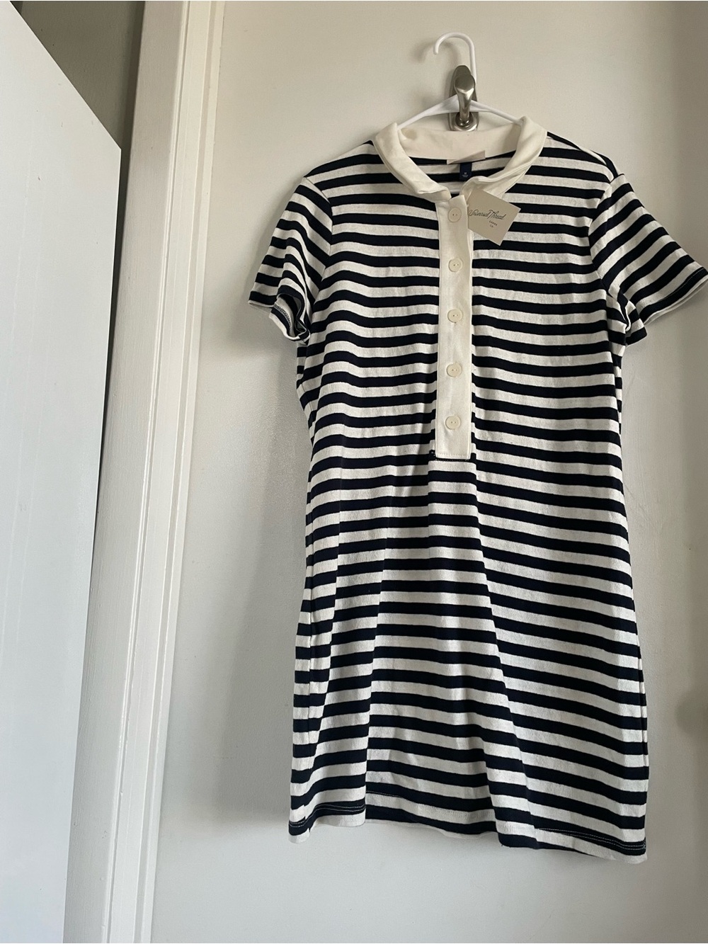 Universal Thread Black & White Striped Short-Sleeve Polo Blouse